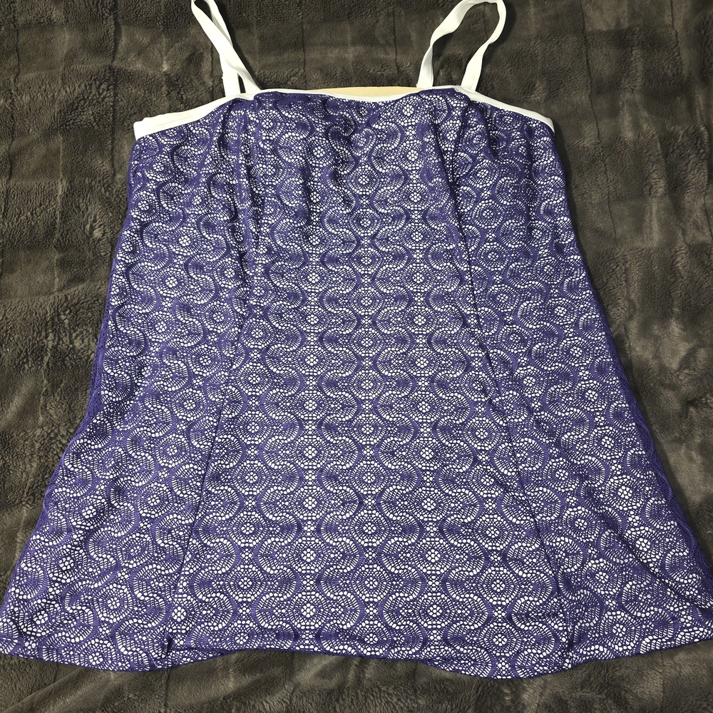 Swimsuits For All Purple and White Patterned One-Piece Swimdress